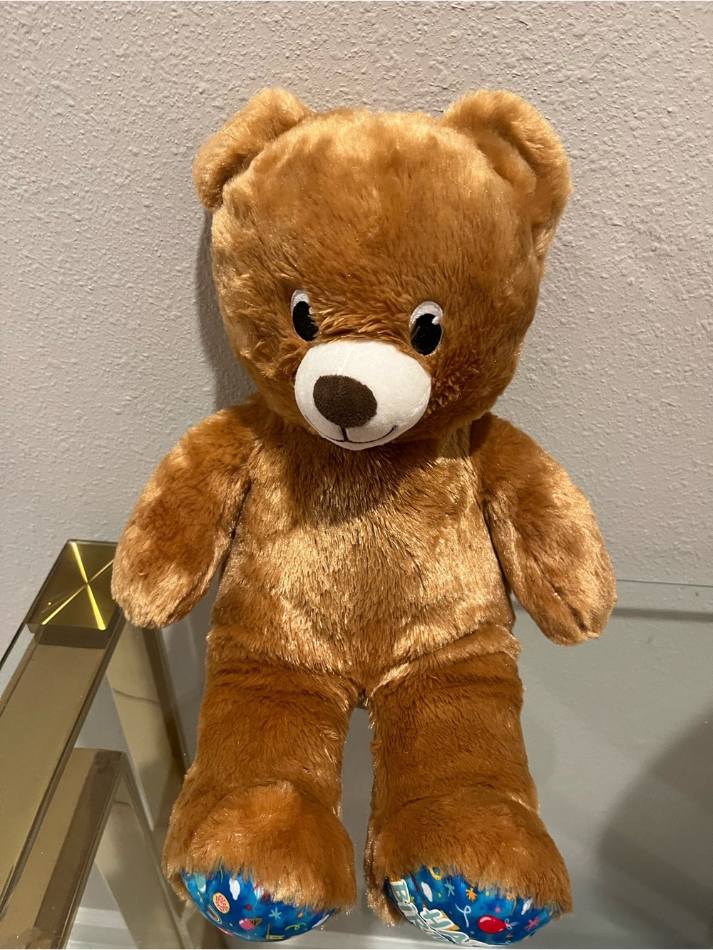 Build-A-Bear Brown Teddy with Blue Paw Accents